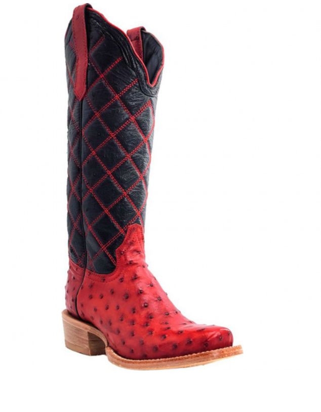R. Watson Women&#39;s Wo Red Rose Full Quill Ostrich Cowgirl Boots RWL4993-1
