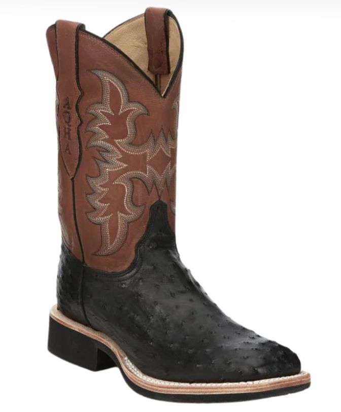 Justin Men&#39;s  Drover 11&quot; Pull-On Western Boot (Full Quill Ostrich) AQ8530
