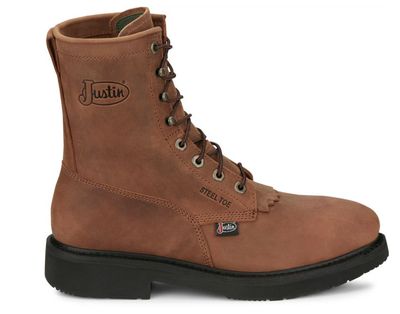 Justin Men's  Livestock 8" Lace-Up Round Steel Toe Work Boot (Aged Bark Brown) OW764