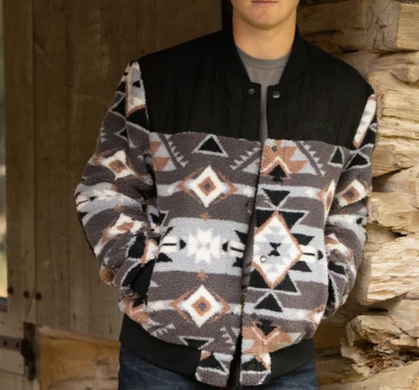 Hooey Men&#39;s  Black/White Aztec Sherpa Bomber Jacket HJ132AZBK