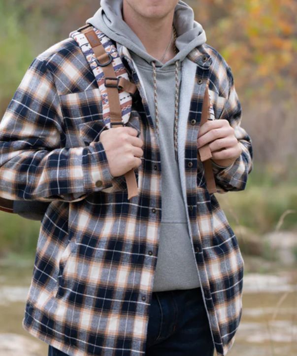 Hooey Men&#39;s  Flannel Jacket - Navy/White Plaid w/White Sherpa HJ135NVWH