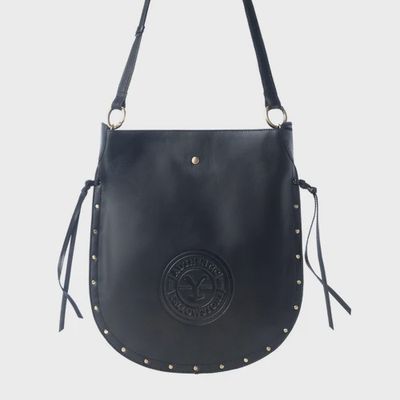 Myra Womens Yellowstone Ash Frontier Studded Black Leather Bag S13323