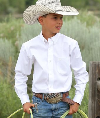 Cinch/Cruel Denim Children's  Solid Button-Down Western Shirt - White CTW7511001