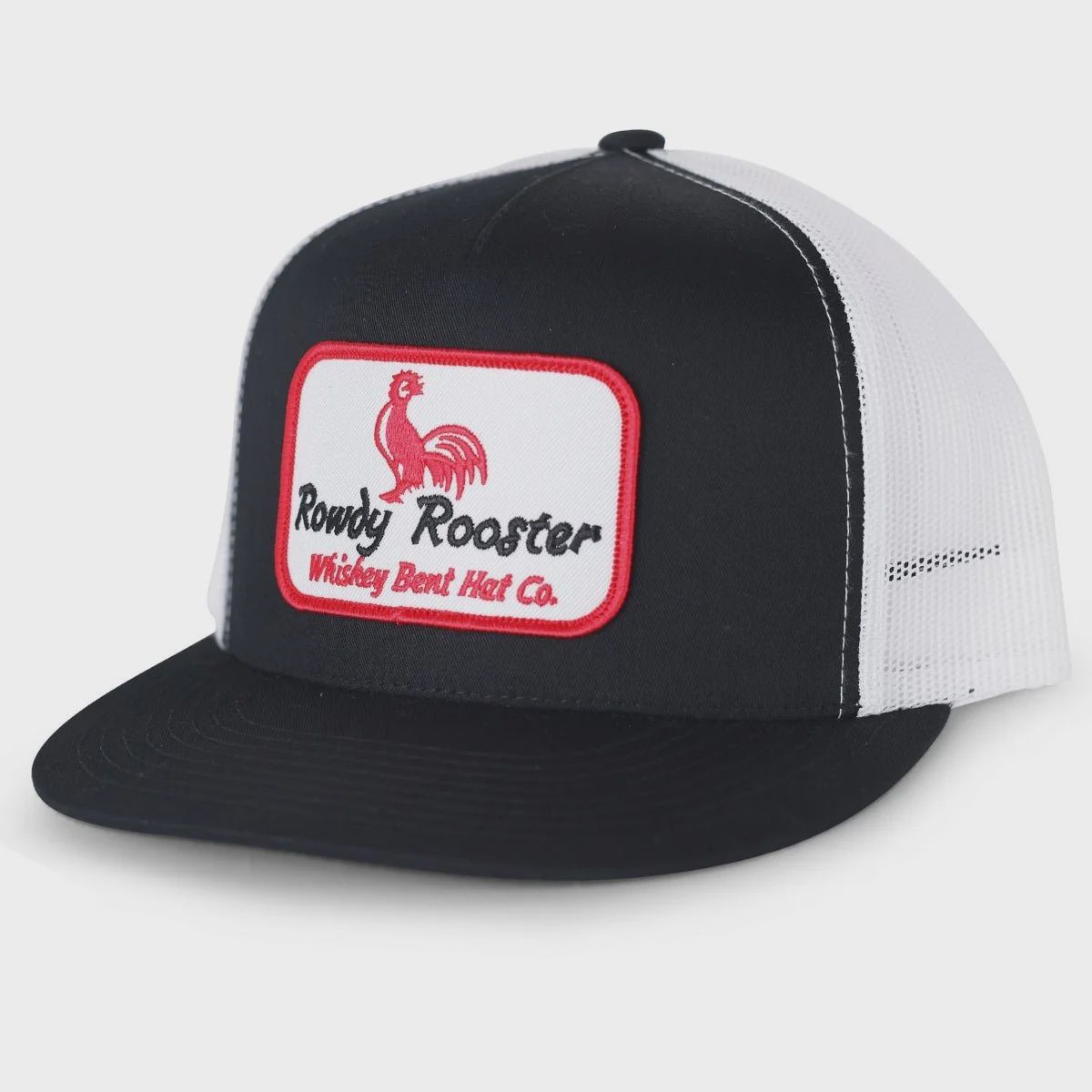 Whiskey Bent Rowdy Rooster Black White Trucker Hat RRBLKW
