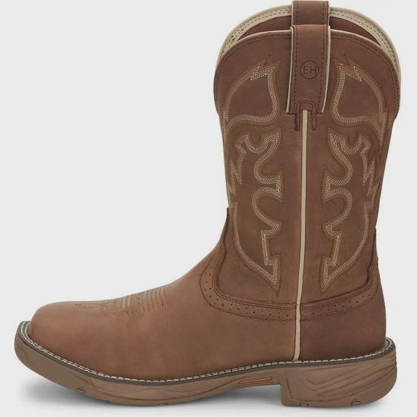 Justin Men&#39;s  Stampede Rush 11&quot; Waterproof Regular Toe Pull On Work Boot (Rustic Tan/Barley Cowhide) WK4330
