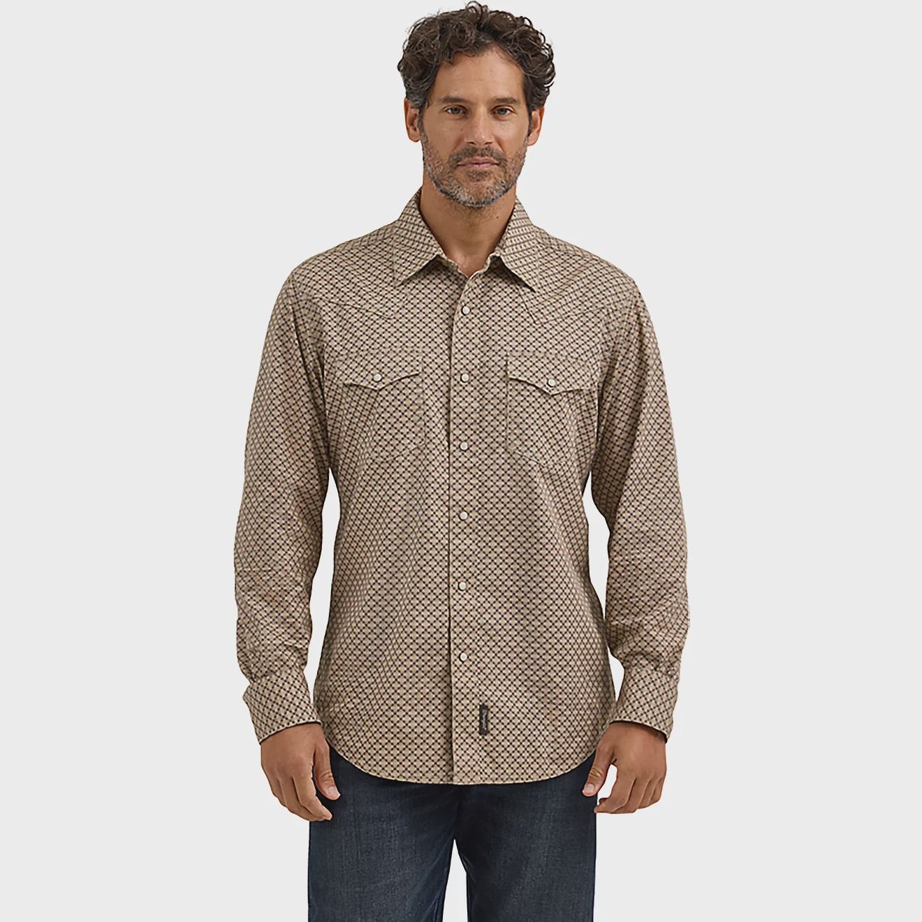 Wrangler Retro Premium Men's Long Sleeve Western Snap Scale Brown Printed Shirt-112368222