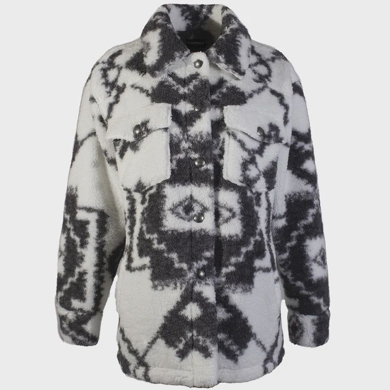 Hooey Women's  White With Black Aztec Print Sherpa Jacket HJ126WHBK
