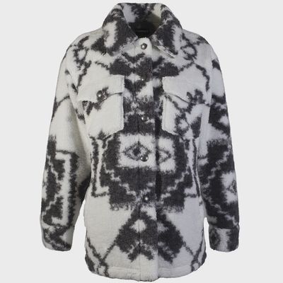 Hooey Women's White With Black Aztec Print Sherpa Jacket HJ126WHBK