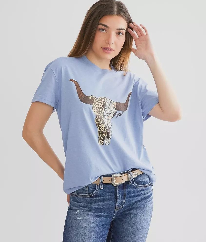 Hooey Women's Floral Longhorn Tee HT1632DE