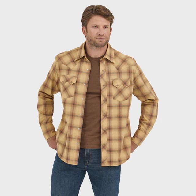 Wrangler Men's Wo Essential Long Sleeve Plaid Western Snap Top 112360784