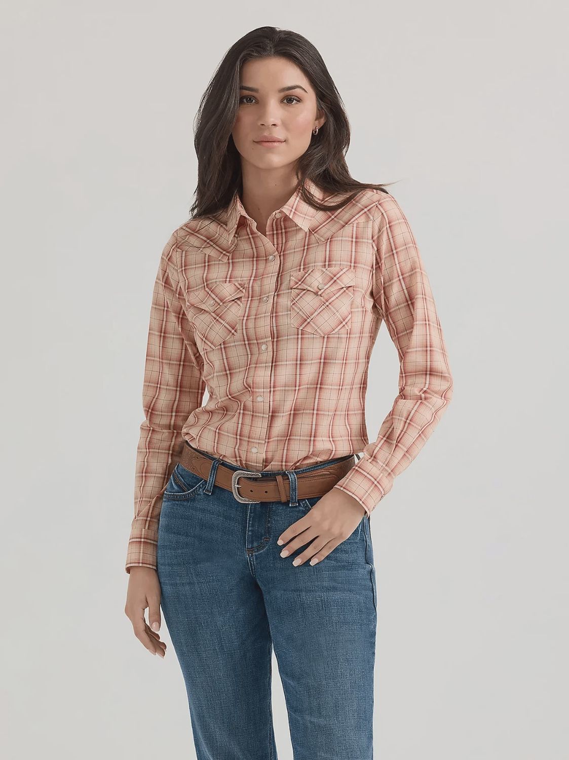 Wrangler Womens Essential Long Sleeve Plaid Western Snap Top 112360784