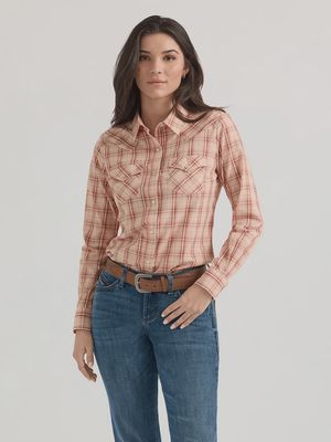 Wrangler Womens Essential Long Sleeve Plaid Western Snap Top 112360784