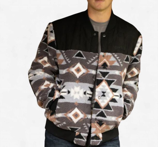 Hooey Men's  Black/White Aztec Sherpa Bomber Jacket HJ132AZBK