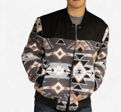 Hooey Men's Black/White Aztec Sherpa Bomber Jacket HJ132AZBK