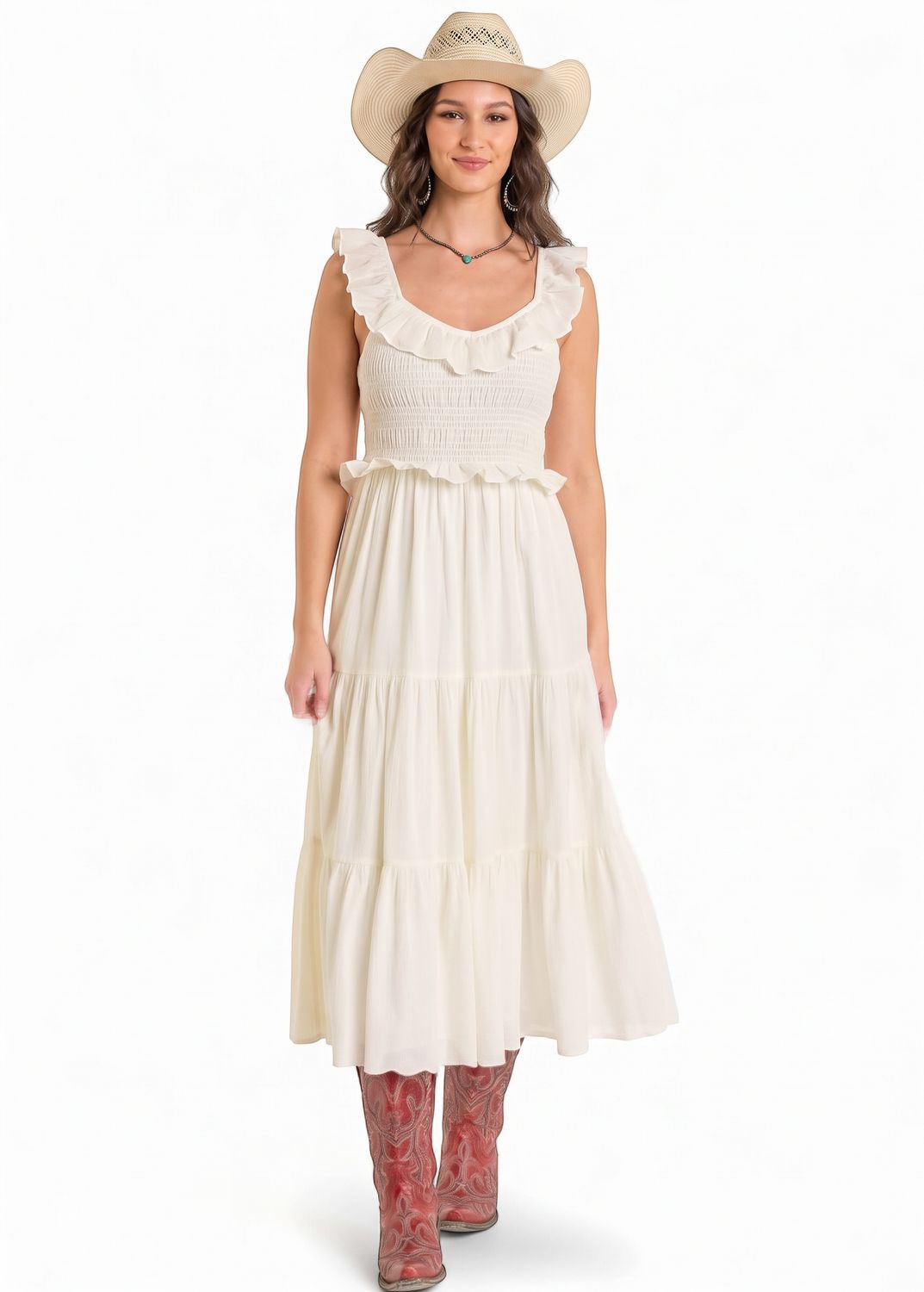 Rock &amp; Roll Denim Women's Wo Eyelet Sleeveless Midi Dress BWD0R06319