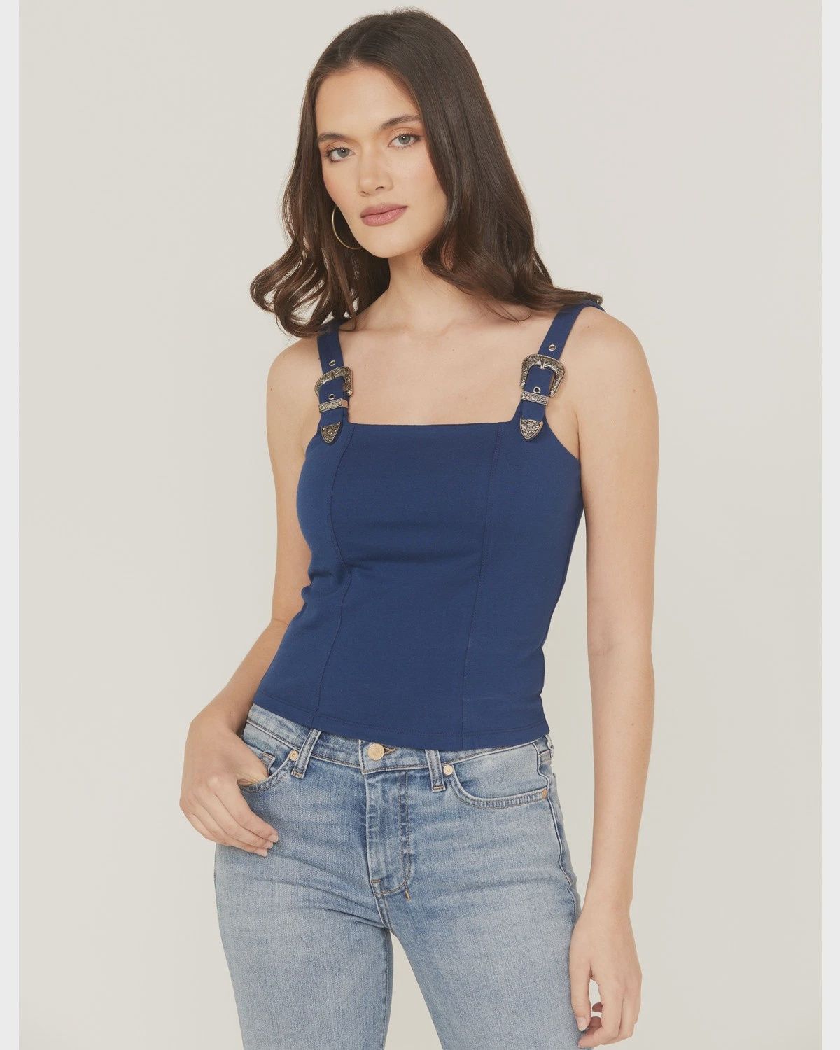 Rock &amp; Roll Denim Women's Square Neck Tank with Buckles BW20T06283