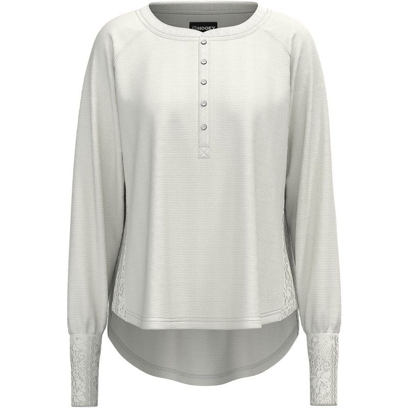 Hooey "Ladies Henley" White w/Lace Detailing Long Sleeve Thermal ShirtHT1792WH