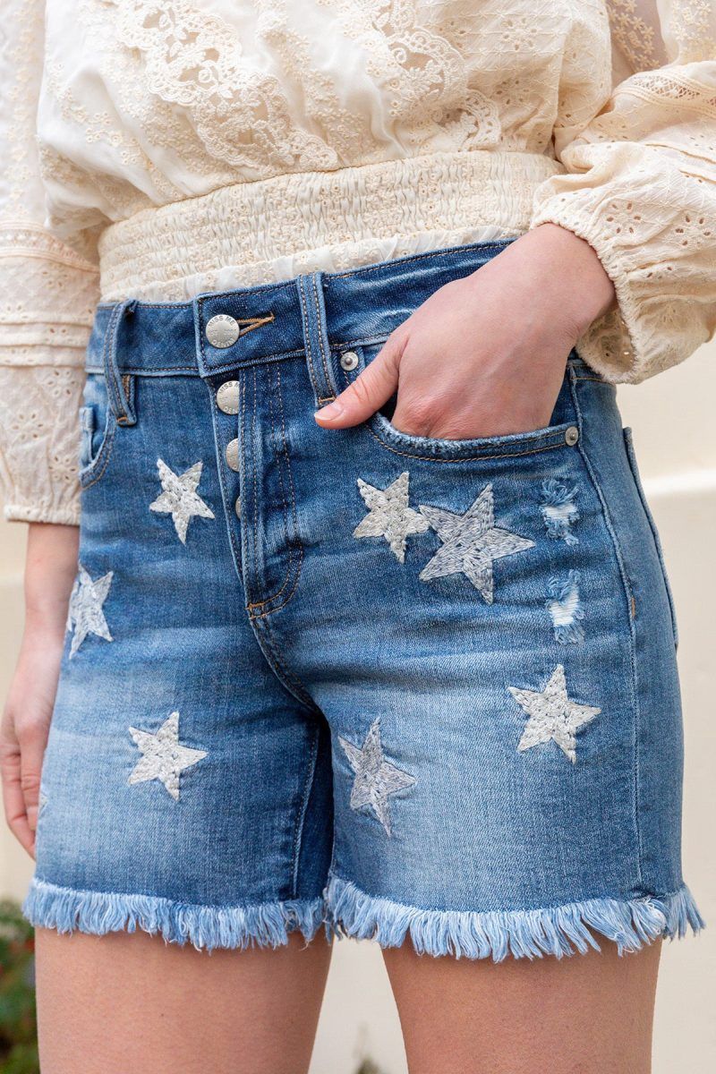Miss Me Women's Denim Shorts With Stars  H2312D2