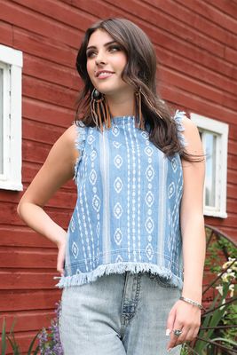 Cinch  Women's Sleeveless Shirt With Fringe and Back Buttons CTW7512001