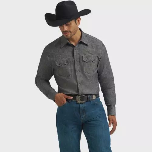 Wrangler Men's Cody Johnson Two Pocket Long Sleeve Black Western Snap Shirt-112368068