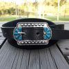 KLW Women's Sara Black Belt with Turquoise stones L1993