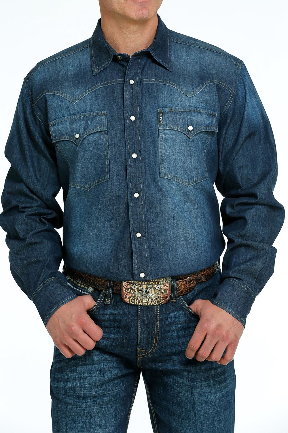 Cinch Men's Long Sleeve Denim Shirt Pear Snap  MTW1681001