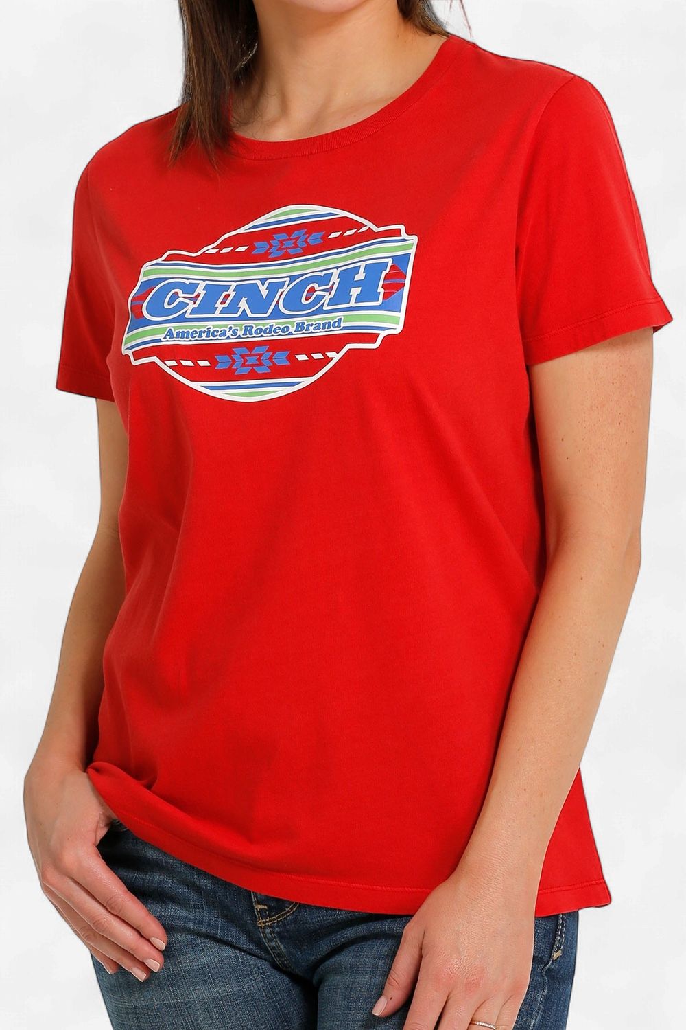 Cinch Ladies Tee Shirt: Red-MSK7901004