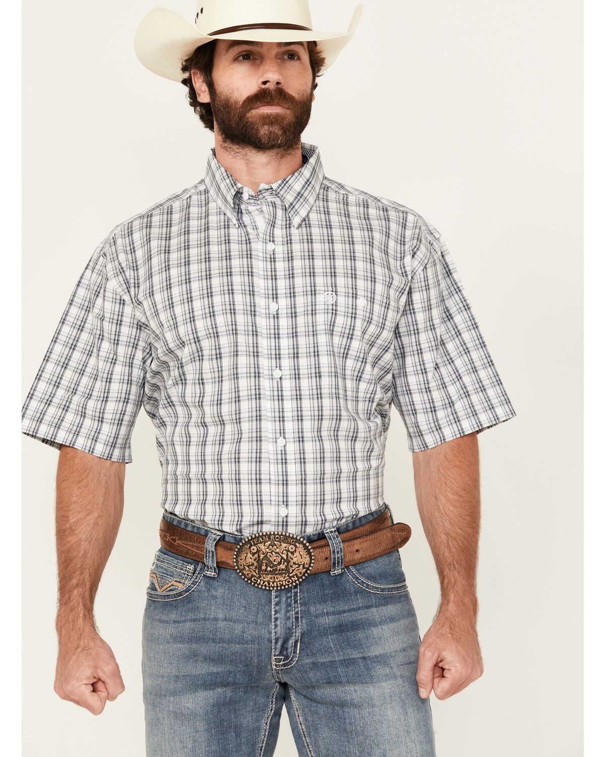 Wrangler Men's Plaid Print Short Sleeve Button-Down Stretch112360013