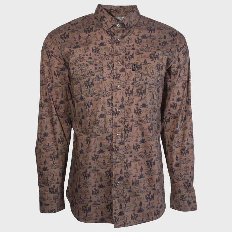 Hooey Men's "Dos Sol" Long Sleeve Pearl Snap Shirt Tan w/Pattern All Over HT1763TN