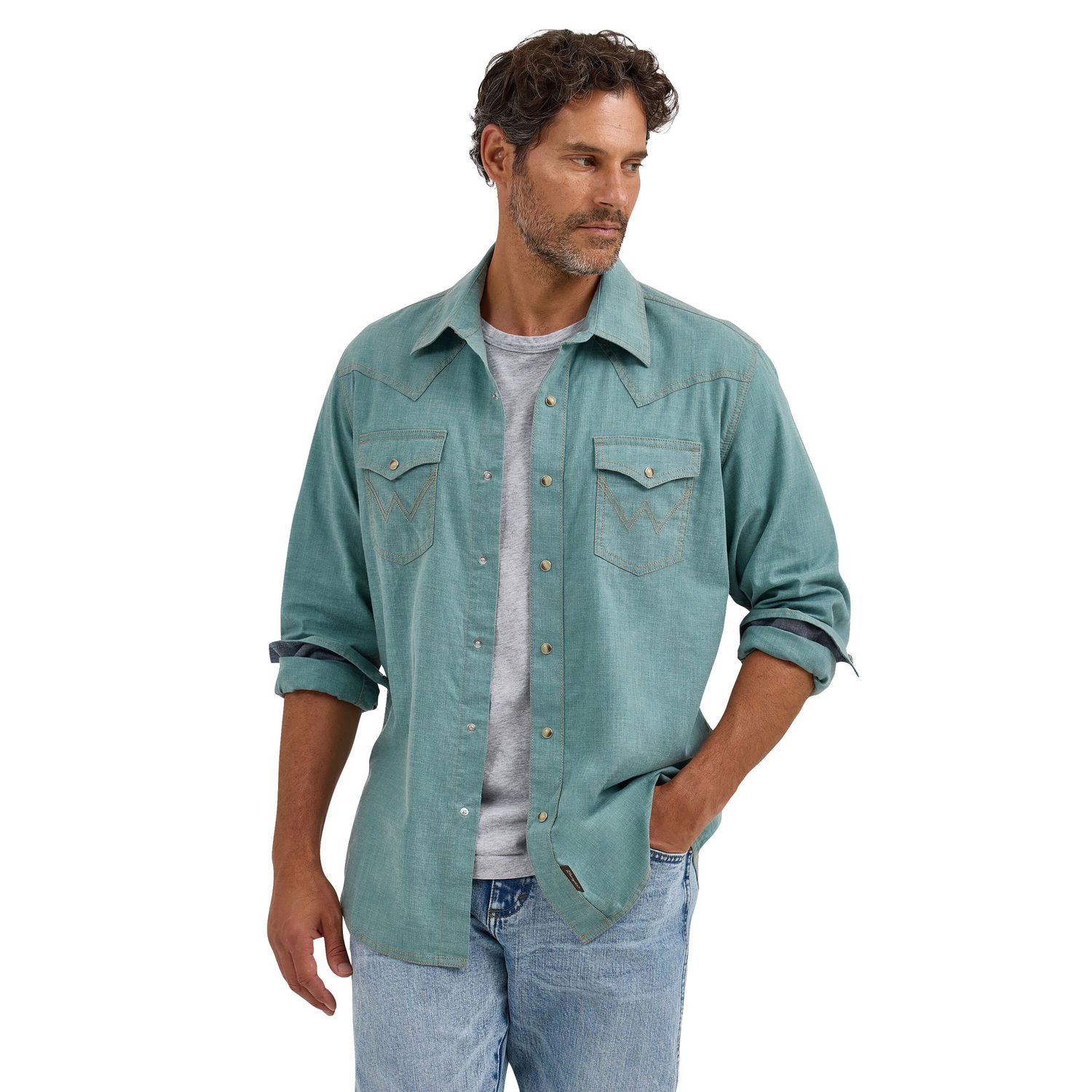 Wrangler Retro Men's LS Snap Robin's Egg Blue Solid 112368218