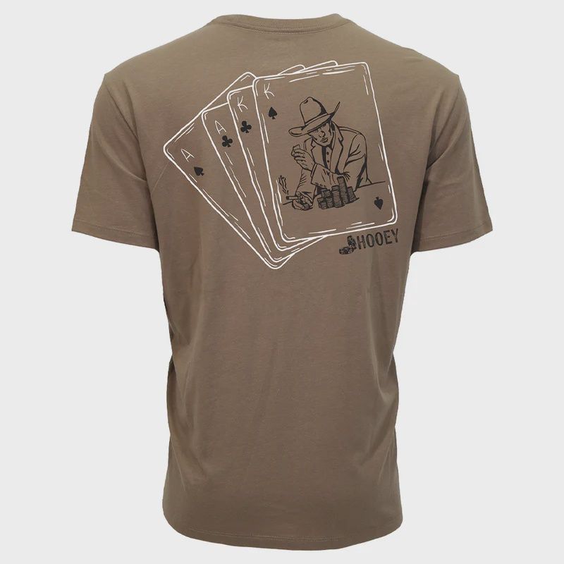 Hooey Mens Gambler Shitake Brown Crew Neck SS Tee with Black and White Card Logo HT1912BR