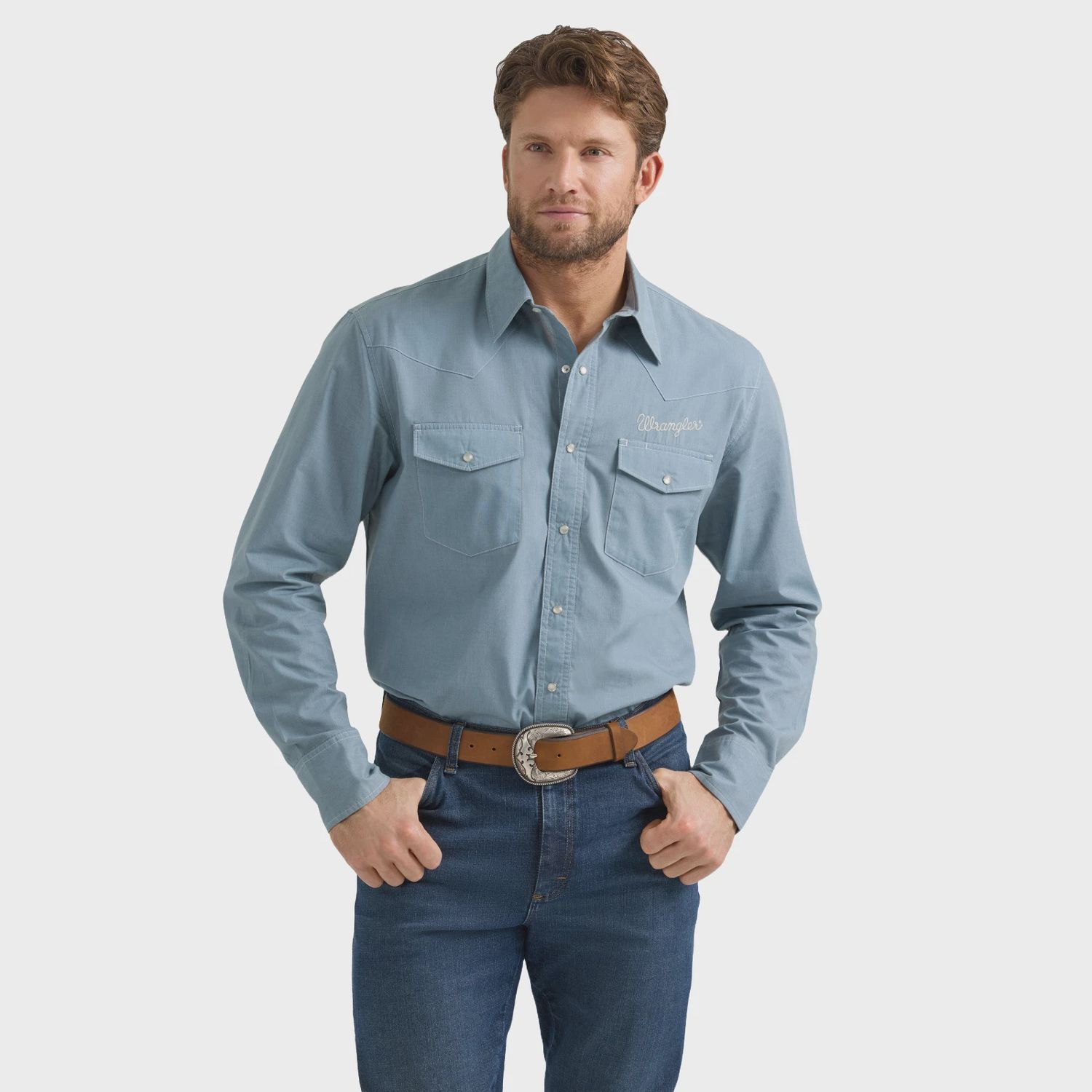 Wrangler Men Vintage Inspired Western Snap Work Shirt-112360097