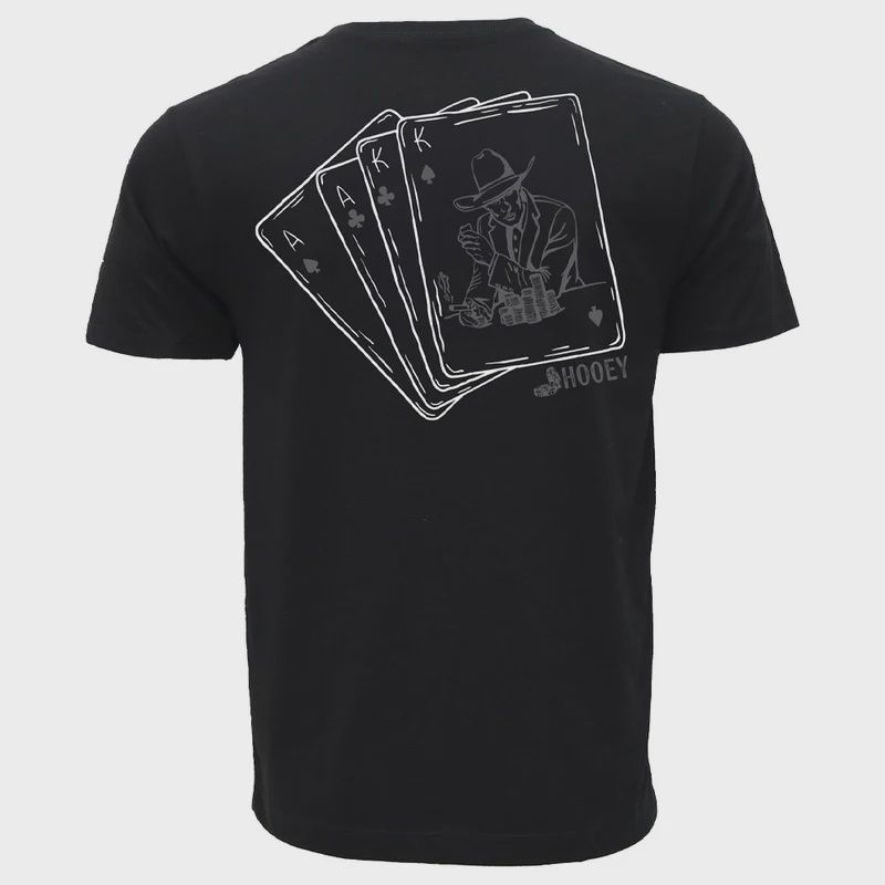 Hooey Mens Gambler Black Crew Neck SS Tee with Grey and White Card Logo HT1912BK