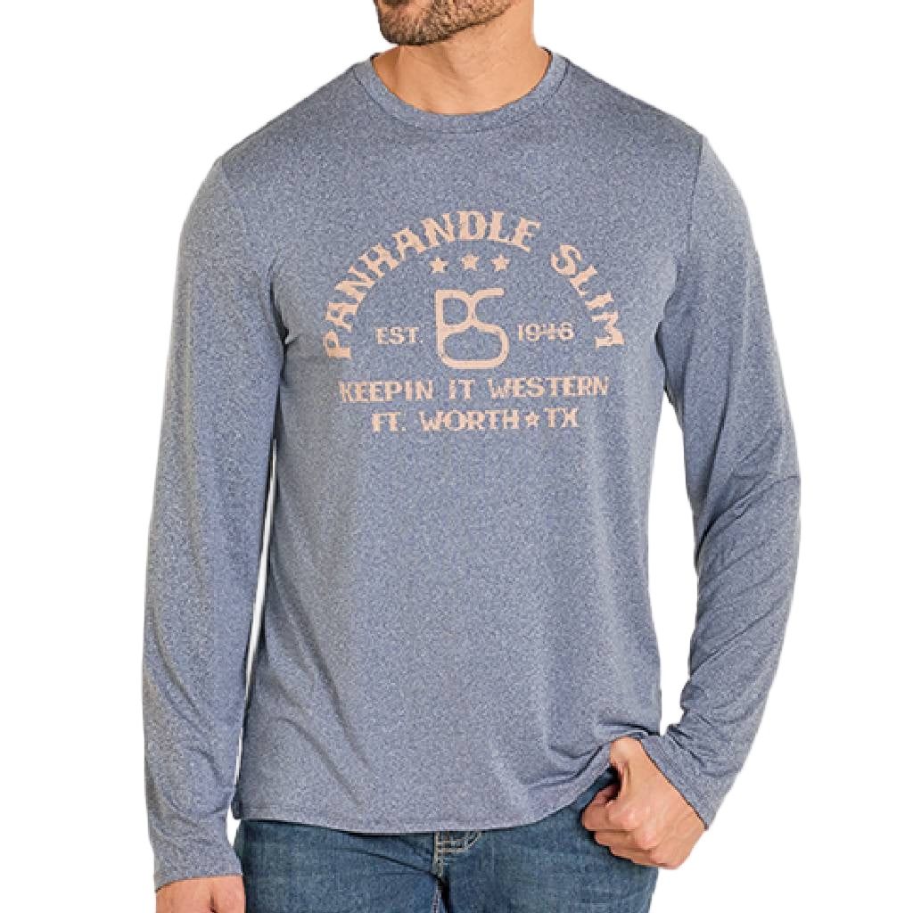 Panhandle Slim Mens LS Heather Blue Graphic Tee PU22T07560