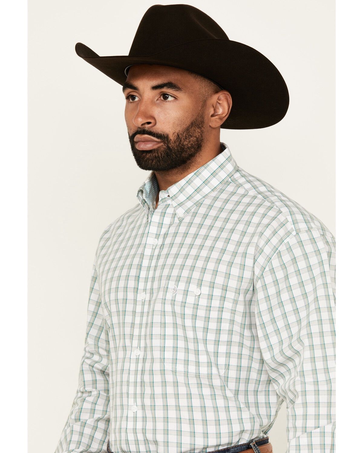 Wrangler George Strait Green LS Checkered Button Down 112359997