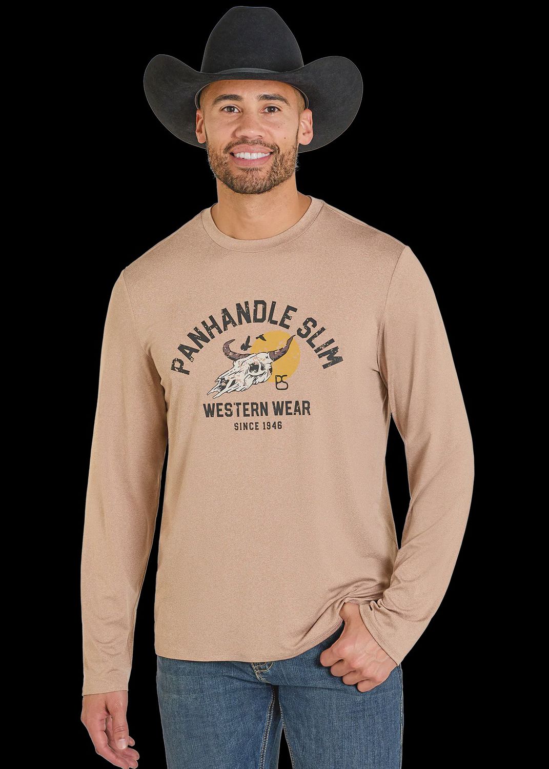 Panhandle Slim Mens LS Taupe Graphic Tee PU22T077556