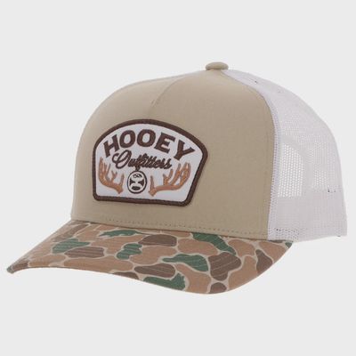 Hooey Mens Outfitters Tan and White 5 Panel Trucker with White and Brown Patch 6026TTNWH