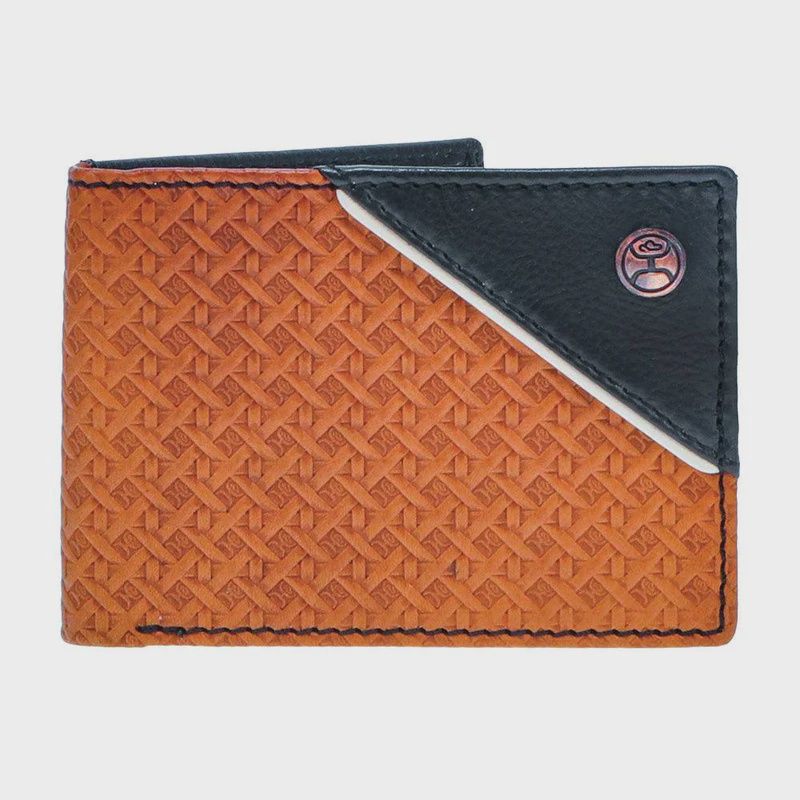 Hooey Mens Hands Up Basket Weave Front Pocket Bifold Wallet HFBF002 TNBR