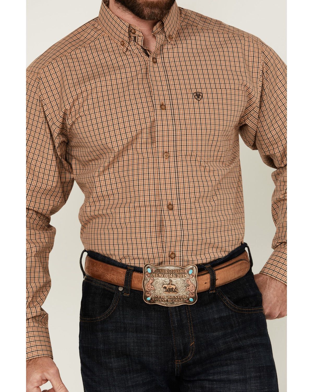 Ariat Mens Pro Series Gold Long Sleeve Button Up Shirt 10054090