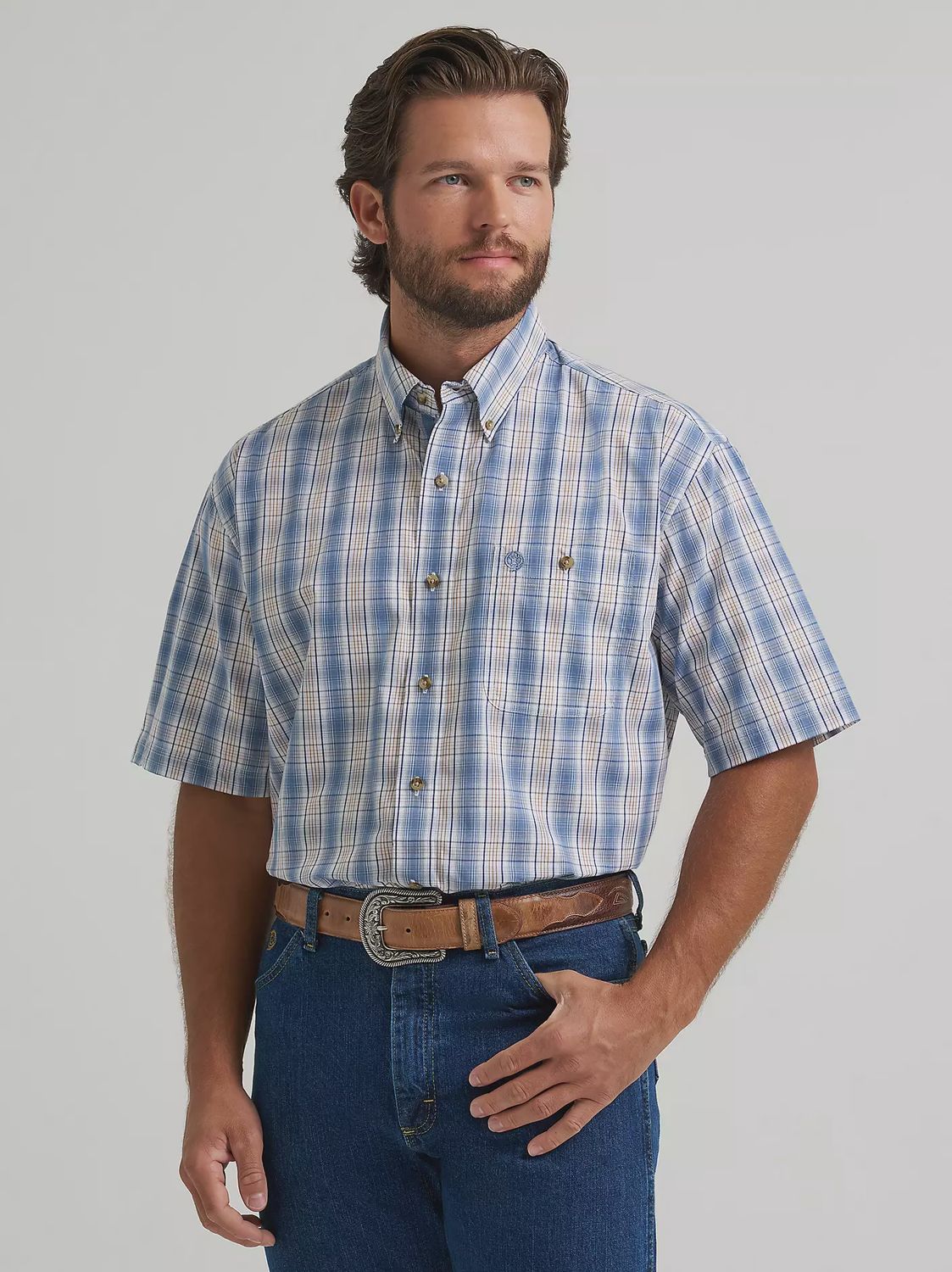 Wrangler Mens George Strait Short Sleeve One Pocket Button Down Shirt 112374606