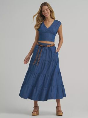 Wrangler Womens Denim Tiered Maxi Skirt 112375219