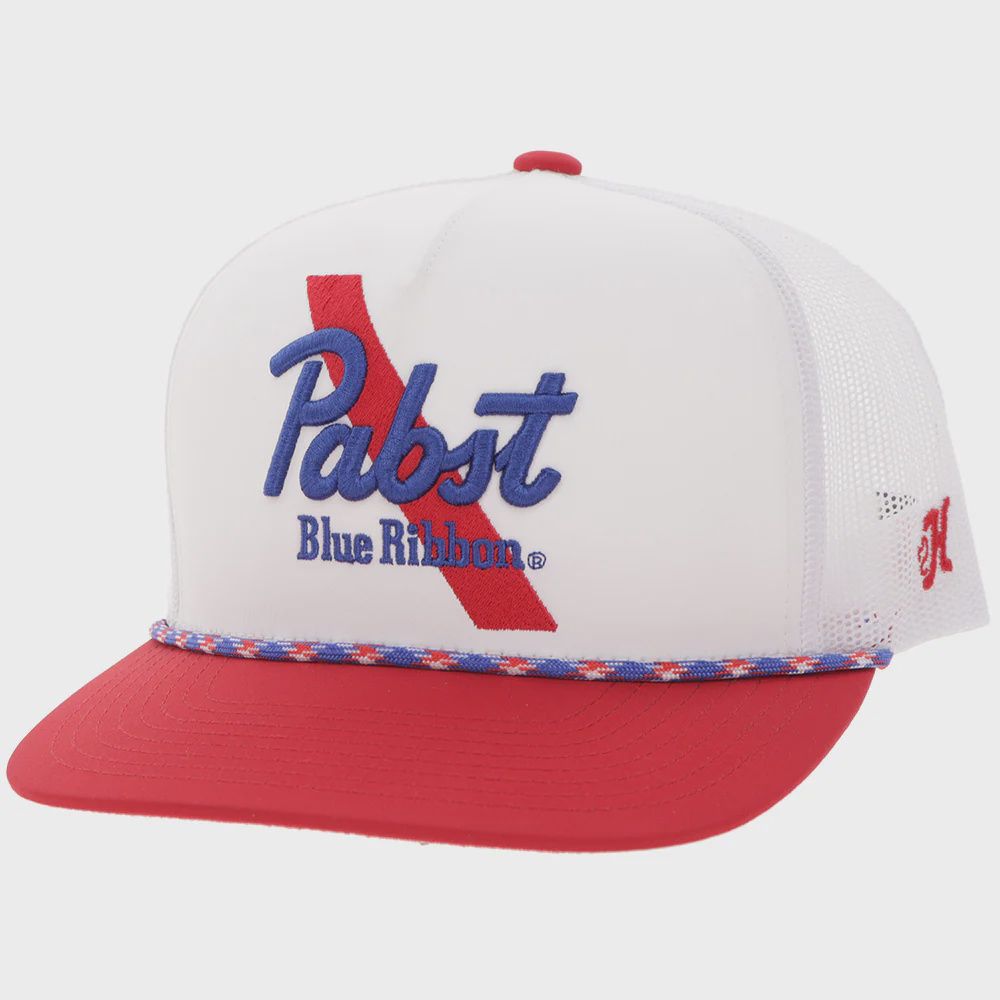 Hooey Mens Pabst Blue Ribbon White and Red Bill with Blue and Red Stitching 2675T WH