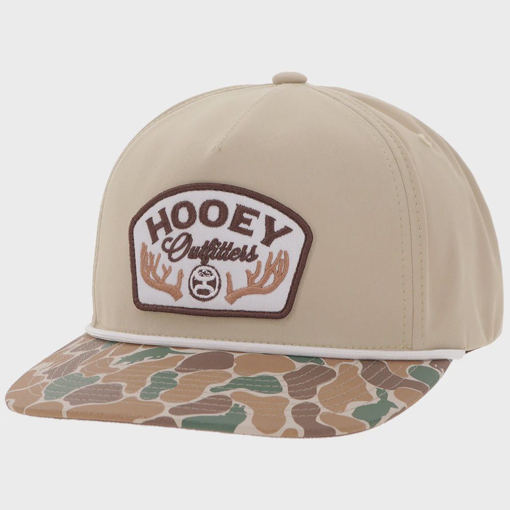 Hooey Mens Outfitters Tan and Camo Bill 5 Panel Trucker with White Brown Patch 6026T TNCA