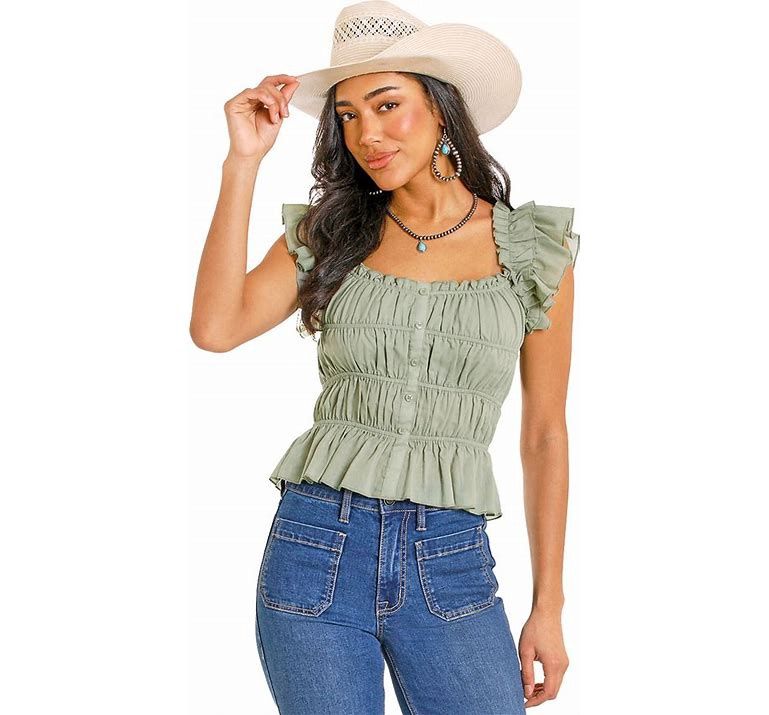 Rock and Roll Womens Ruched Tank Top Jade BW20T08079