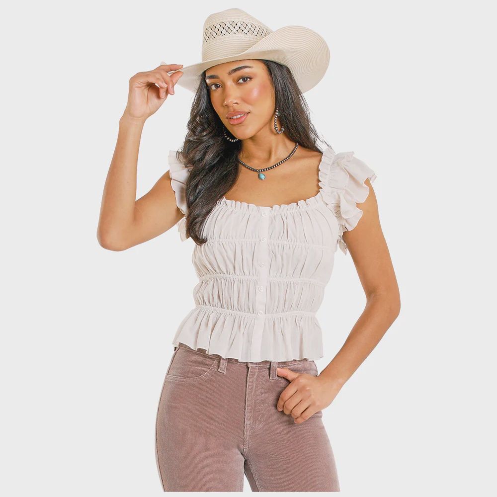 Rock and Roll Womens Ruched Tank Top Natural BW20T08079