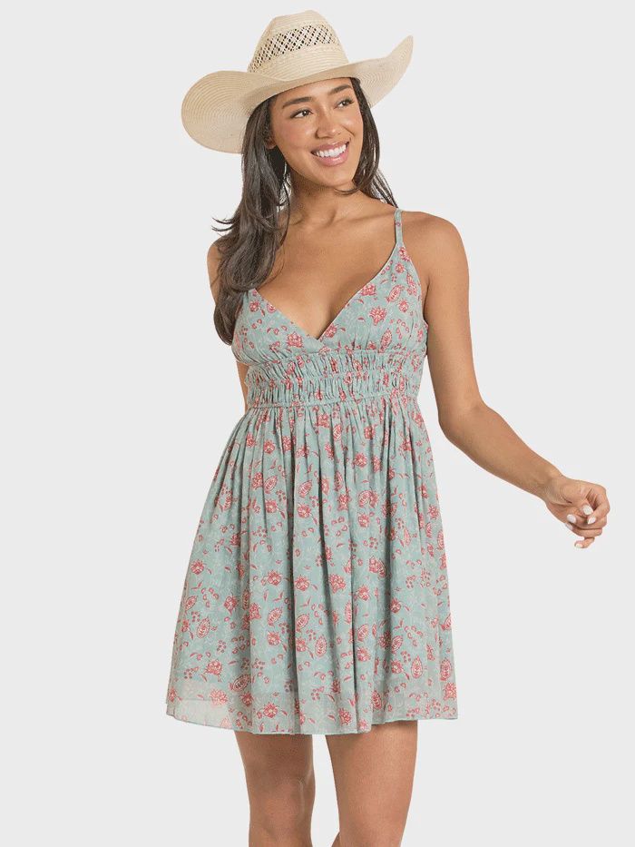 Rock and Roll Womens Floral Print Mini Dress Sky Blue BWD0R08134