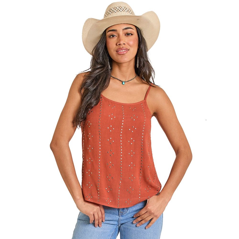 Rock And Roll Women's Rust Studded Cami Top BW20T07794