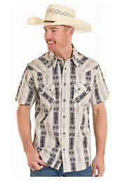 Rock&amp;Roll Denim Men's Aztec Stripe Print Snap Shirt BMN3S08301