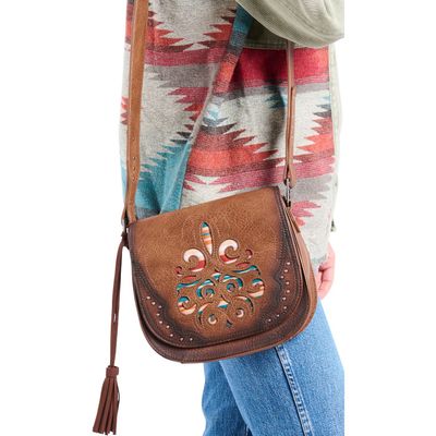 Justin Ladies Saddle Bag Brown Burnished W/Multicolored Inlay 24019531
