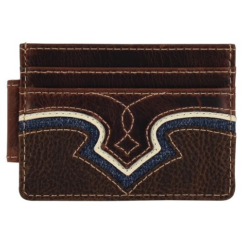 Justin Men's Genuine Leather Slim Card Wallet Yoke With Denim Inlay 24152662M10